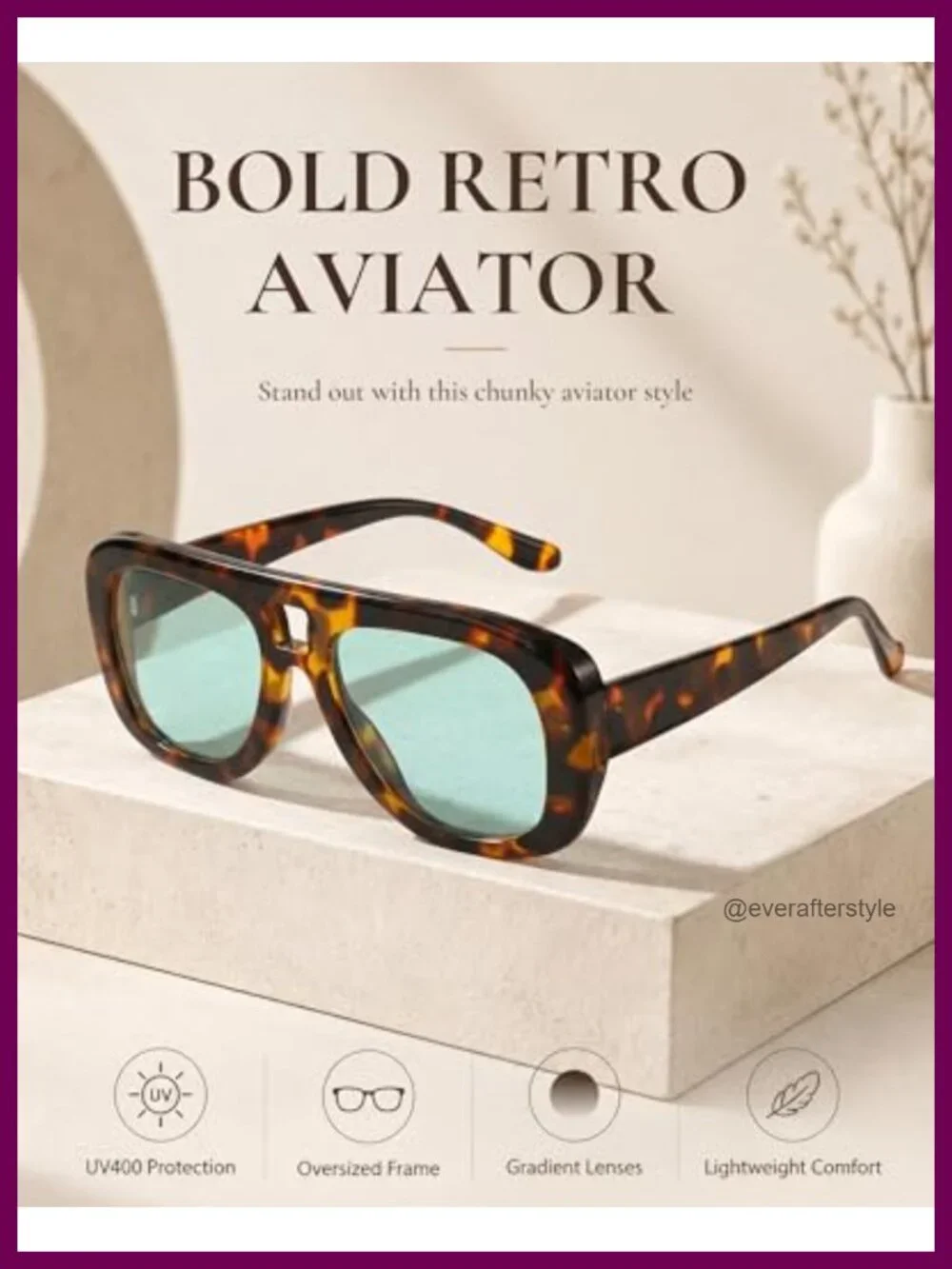 Oversized Retro Aviator Sunglasses UV400 Protection